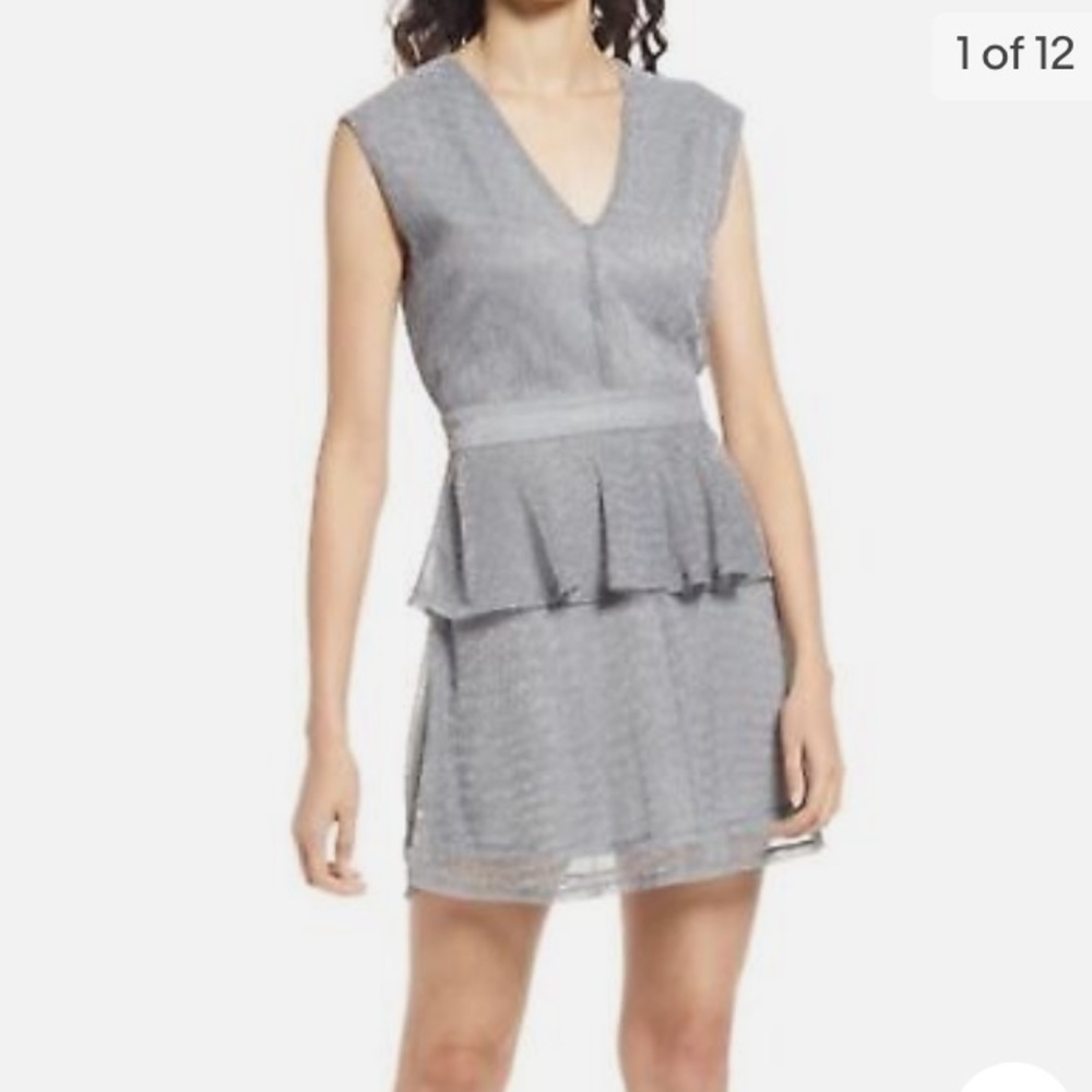 Fourteenth Place Women’s Silver Peplum Dress Silver Metallic Mesh